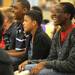 From right: 10th graders Tionte Curtis, Max Freeman, and Jalen Harmon-Estelle laugh during a presentation on the first day of class at New Tech High School in Ypsilanti, Mich. on Sept. 6, 2011. Angela J. Cesere | AnnArbor.com